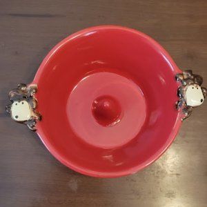 Red Pottery Bundt Cake Pan Ceramic Bakeware Monkey Shaped Handles